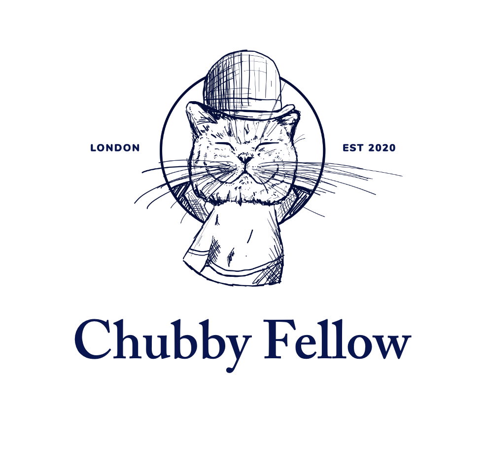 chubby fellows logo, an illustrated smiling cat in a bowler hat