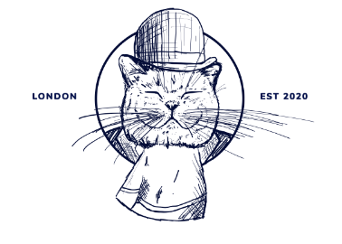 Chubby Fellow logo, an illustrated cat in a bowler hat
